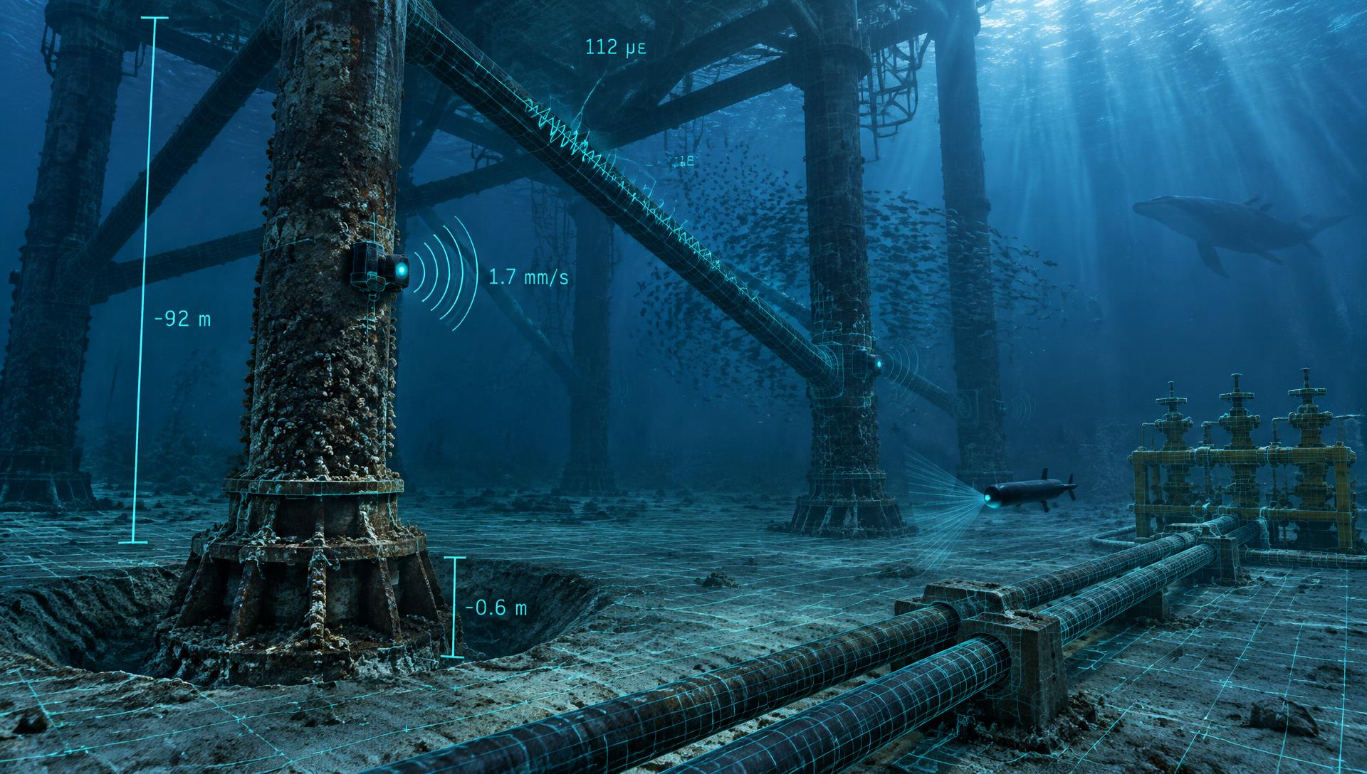 Offshore platform jacket structure with cognitive robotic units underwater